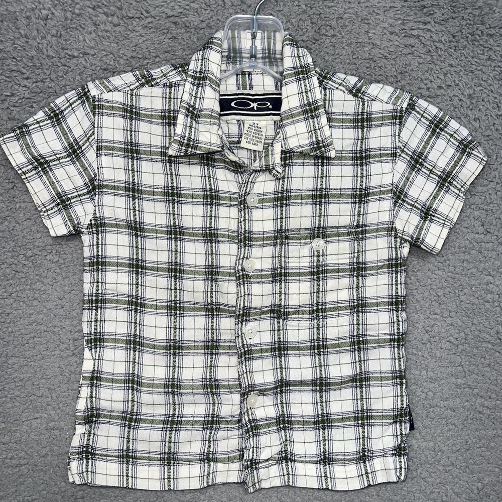 VTG Ocean Pacific OP‎ Shirt Youth 2T Plaid Short Sleeve Button Up Made in Nepal